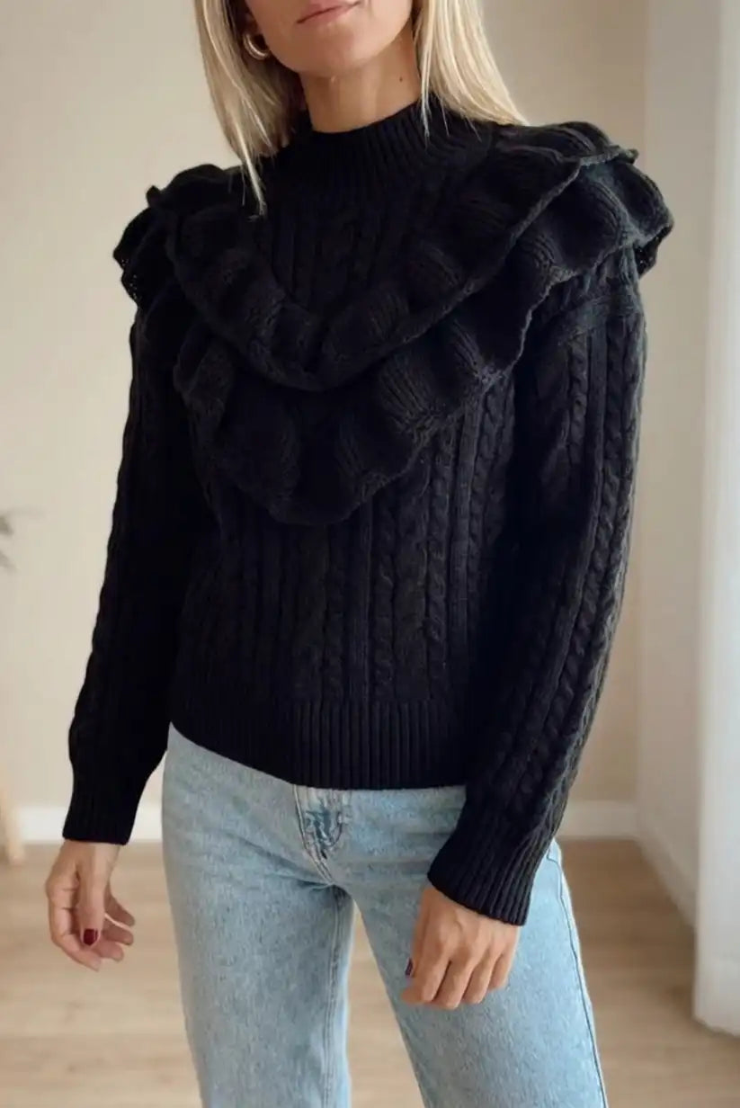 Jersey negro con volantes y trenzas Montmartre - CHICA del Sur