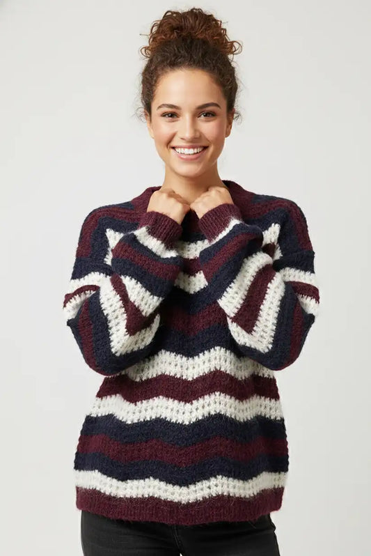 Jersey de rayas burdeos y azul marino “Autumn Waves”