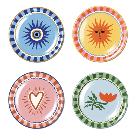 Juego de platos colección A Dopo Ojo Turco de la suerte, Sol, Corazón y Flor.