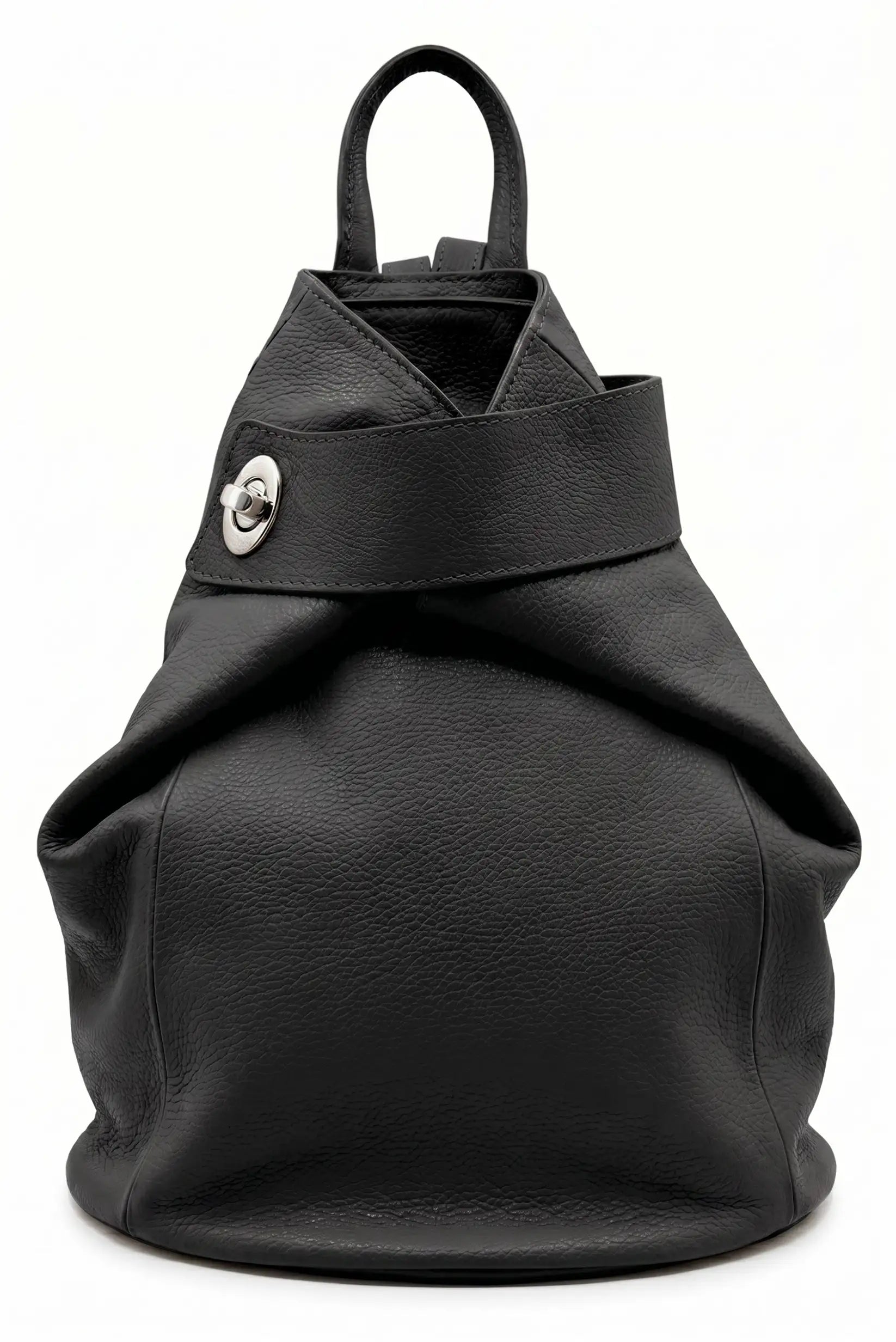 Mochila grande negra de cuero para mujer, diseño urbano y asa superior, cierre metálico plateado
