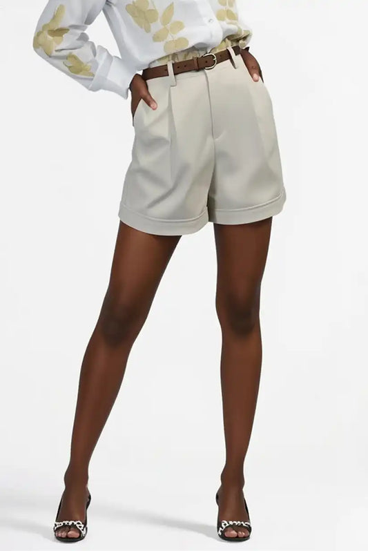 Short camel de mujer con cinturón marrón Pantalón corto elegante - CHICA del Sur