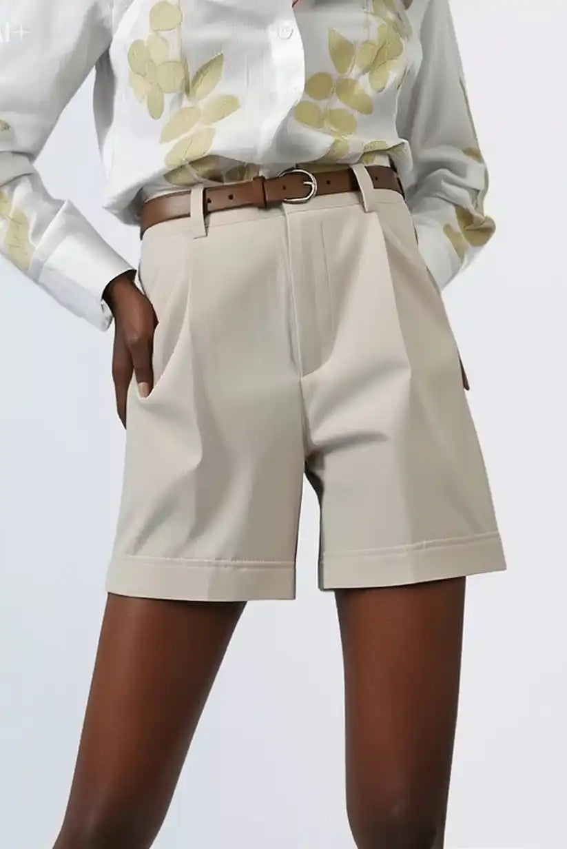 Short camel de mujer con cinturón marrón Pantalón corto elegante - CHICA del Sur