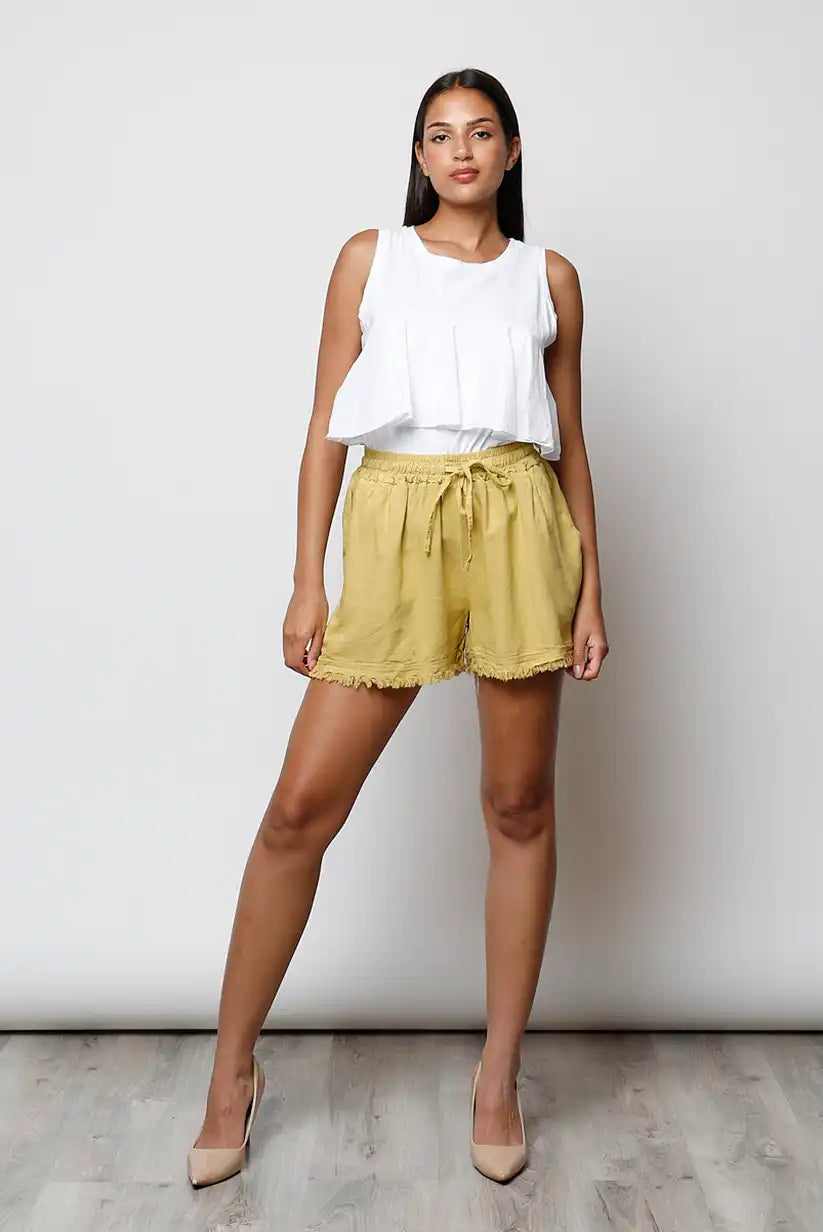 Short Mujer Mostaza Deshilachado Casual Verano Fresco y Cómodo - CHICA del Sur