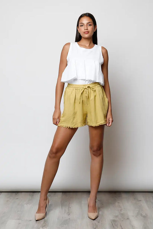Short Mujer Mostaza Deshilachado Casual Verano Fresco y Cómodo - CHICA del Sur