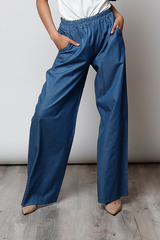 Pantalón Fluido mujer azul de algodón Verano