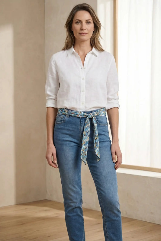 Pantalón Vaquero Slim Azul Mujer con Cinturón Foulard | Jeans Primavera