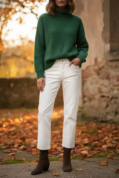 Pantalón recto mujer color blanco | Tiro medio y tejido elástico - CHICA del Sur