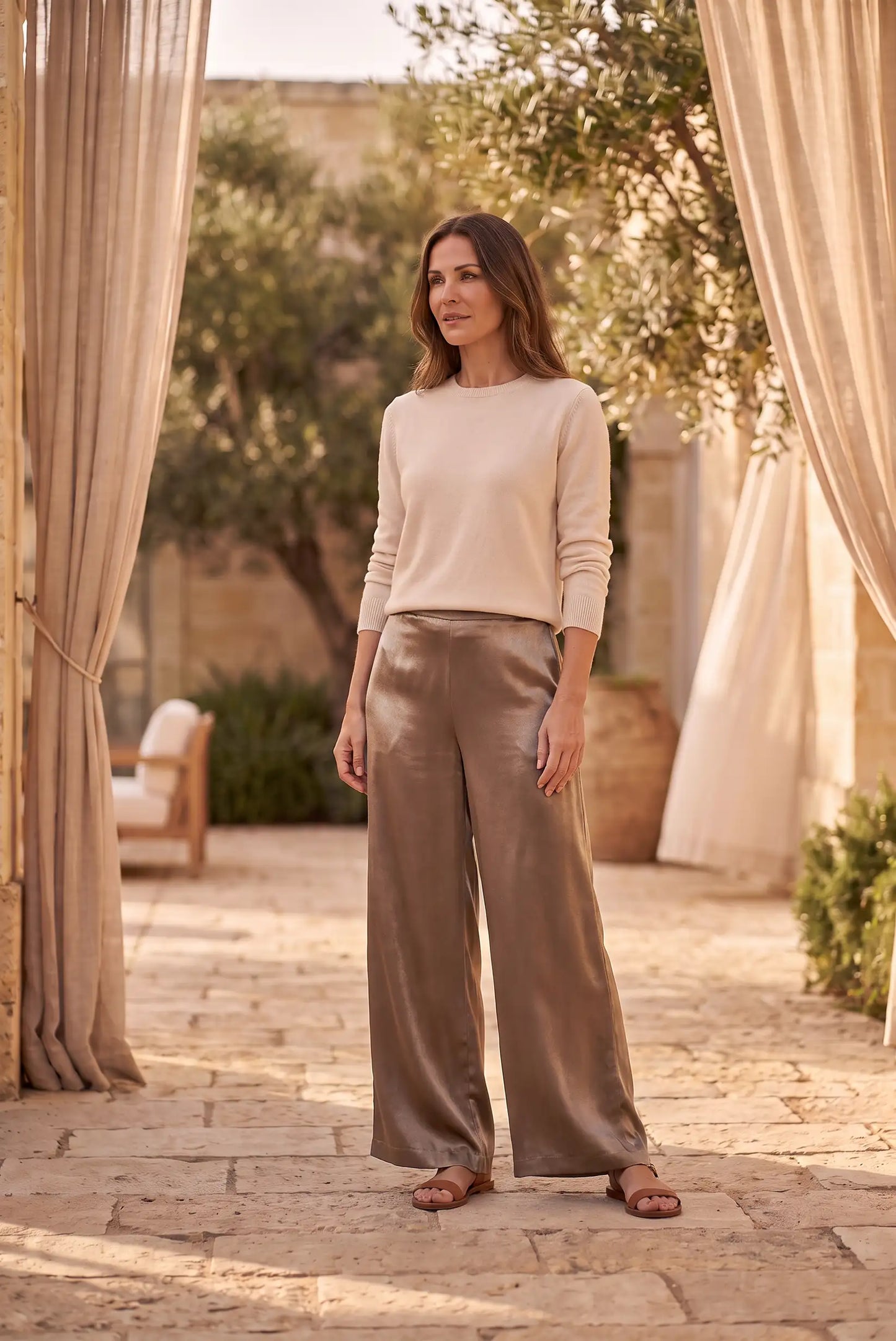 Pantalón Fluido Marrón para Mujer | Colección Terra