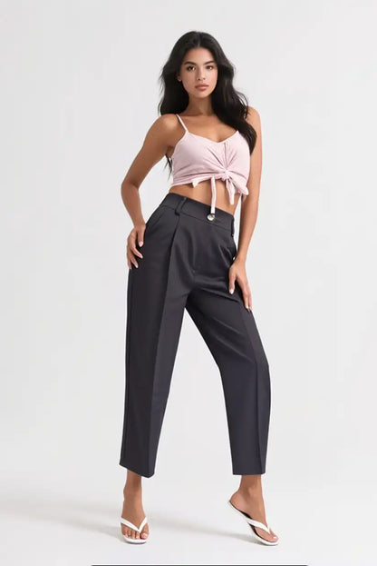 Pantalón De Vestir Mujer Marrón Oscuro Recto Con Pinzas Elegante - CHICA del Sur