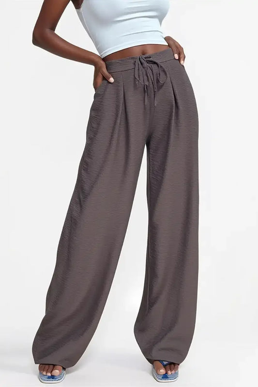 Pantalón Largo Fluido Mujer Verano Marrón Chocolate Elegante Fresco - CHICA del Sur