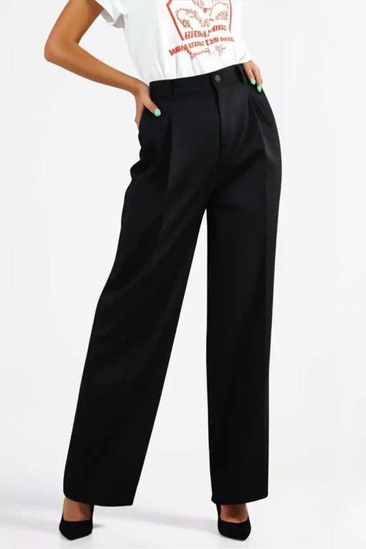 Pantalón negro de pinza pierna ancha cintura alta Elegance mujer - CHICA del Sur