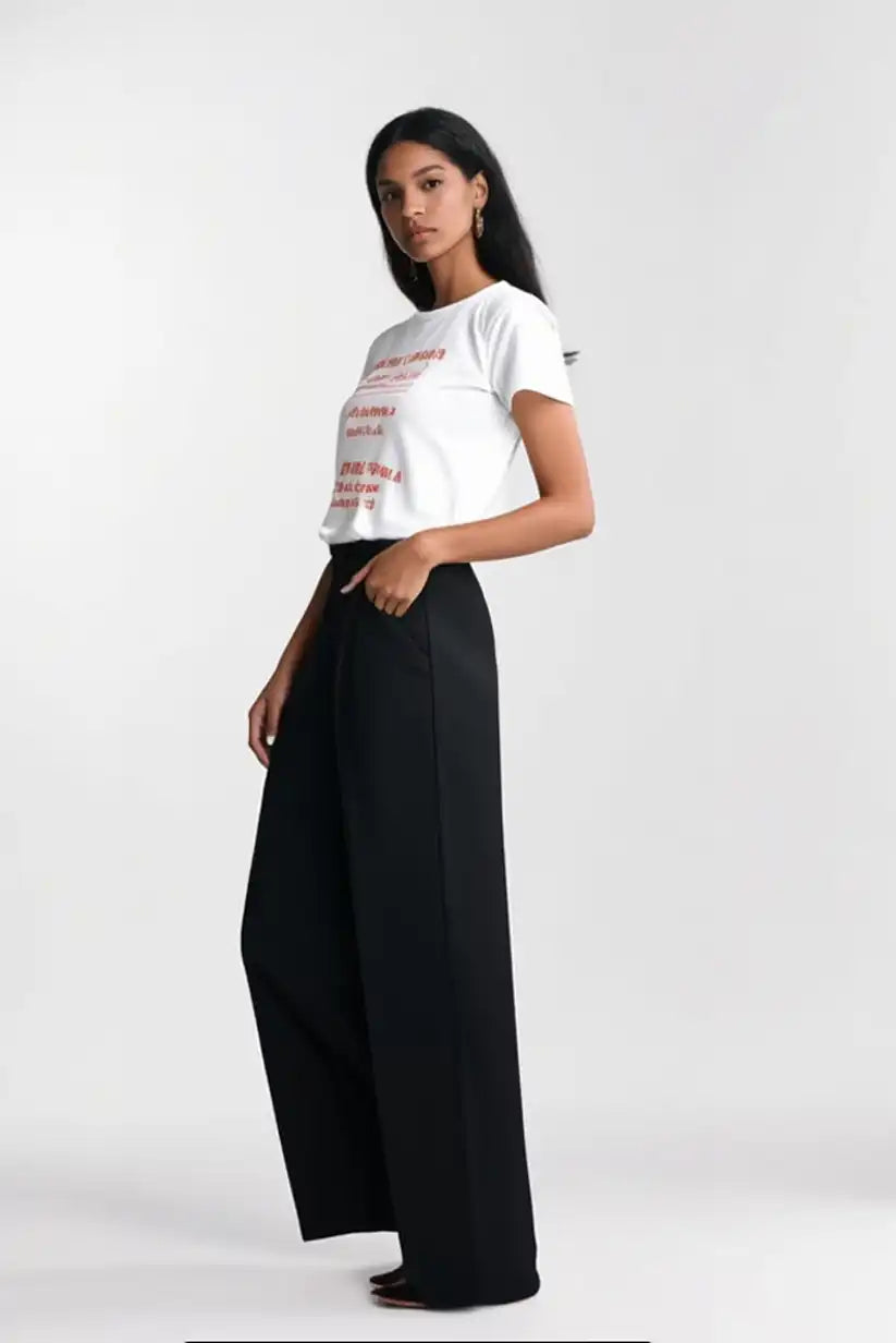 Pantalón negro de pinza pierna ancha cintura alta Elegance mujer - CHICA del Sur