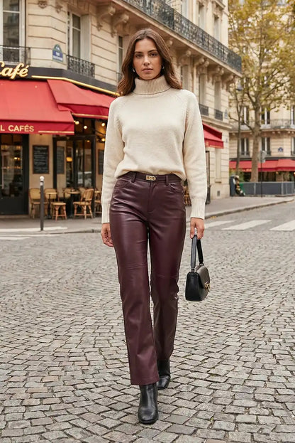 Pantalón largo mujer polipiel Burdeos - CHICA del Sur