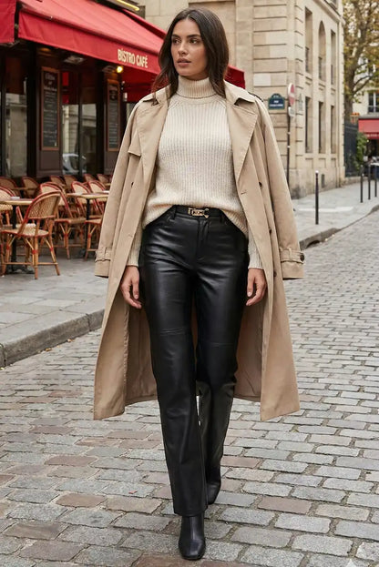 Pantalón largo mujer polipiel Negro - CHICA del Sur