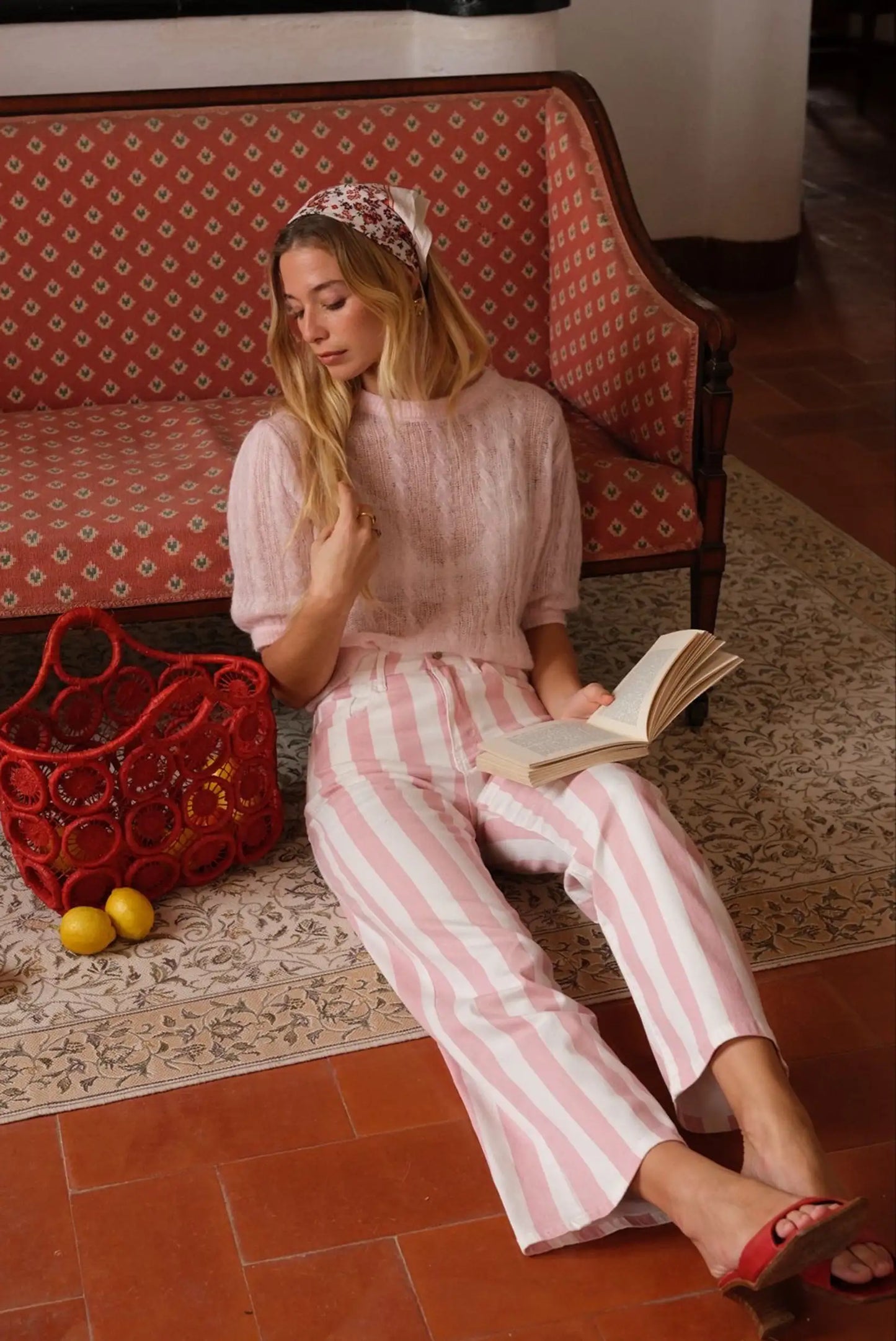 Pantalón Largo de Rayas Rosa y Blanco para Mujer