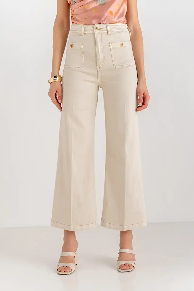 Pantalón Palazzo Beige de Mujer con Bolsillos | Primavera 2025 - CHICA del Sur