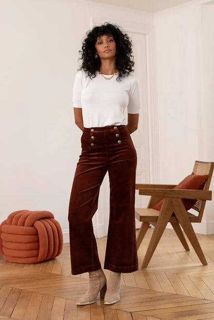 Pantalón de pana marrón con botones dorados “Saint-Germain” - CHICA del Sur