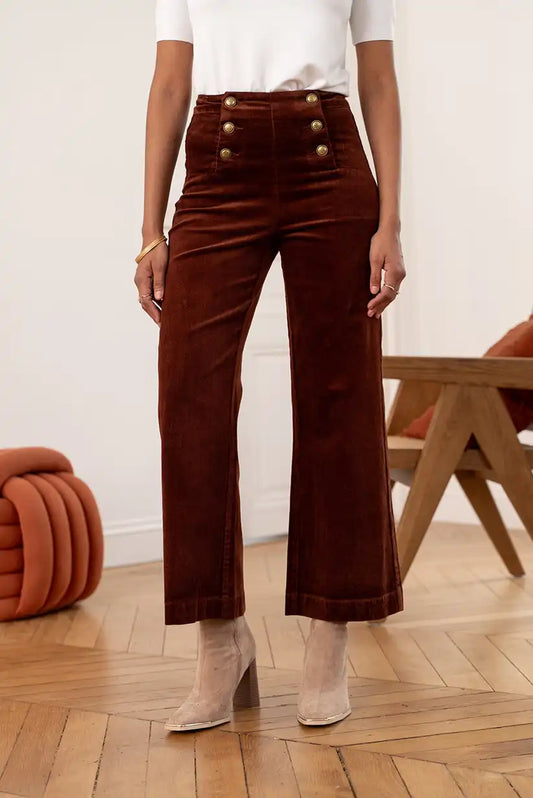 Pantalón de pana marrón con botones dorados “Saint-Germain” - CHICA del Sur