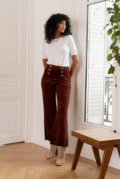 Pantalón de pana marrón con botones dorados “Saint-Germain” - CHICA del Sur