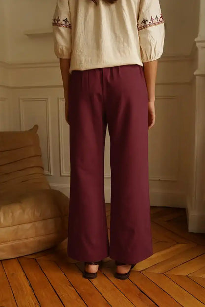 Pantalón Burdeos Mujer Estilo Marinero Cintura Alta con Botones - CHICA del Sur