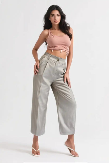 Pantalón De Vestir Mujer Taupe Recto Con Pinzas Elegante Cómodo - CHICA del Sur