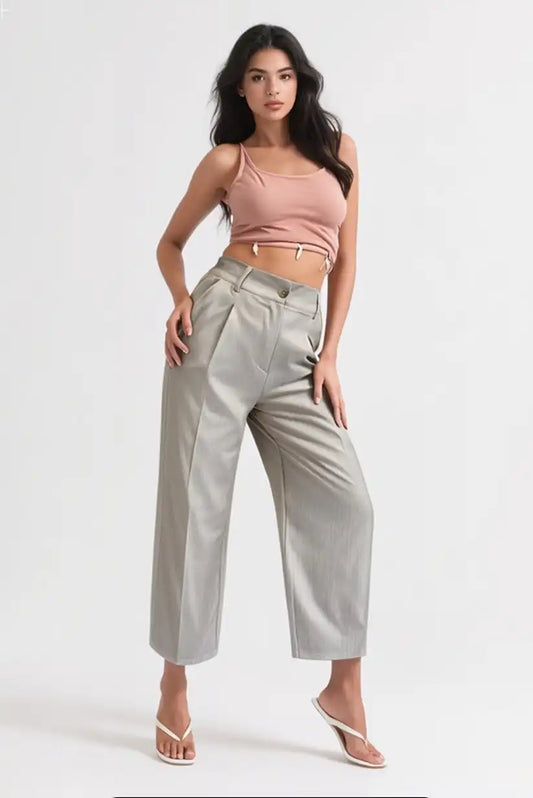 Pantalón De Vestir Mujer Taupe Recto Con Pinzas Elegante Cómodo - CHICA del Sur