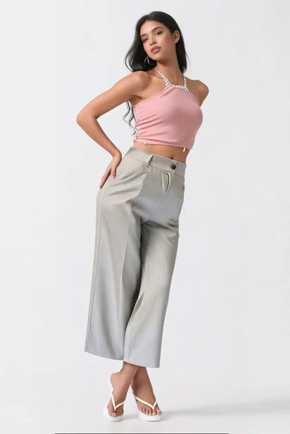 Pantalón De Vestir Mujer Taupe Recto Con Pinzas Elegante Cómodo - CHICA del Sur