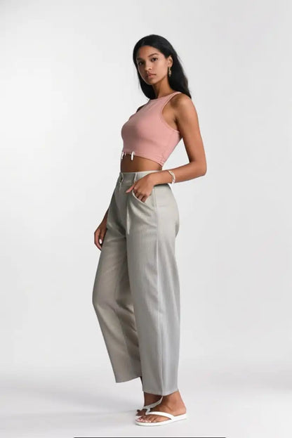 Pantalón De Vestir Mujer Taupe Recto Con Pinzas Elegante Cómodo - CHICA del Sur