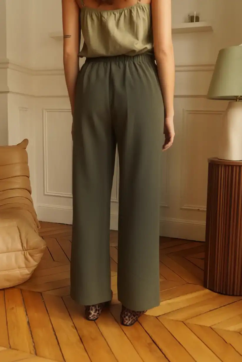 Pantalón Verde Mujer Estilo Marinero con Botones Dorados Elegante - CHICA del Sur