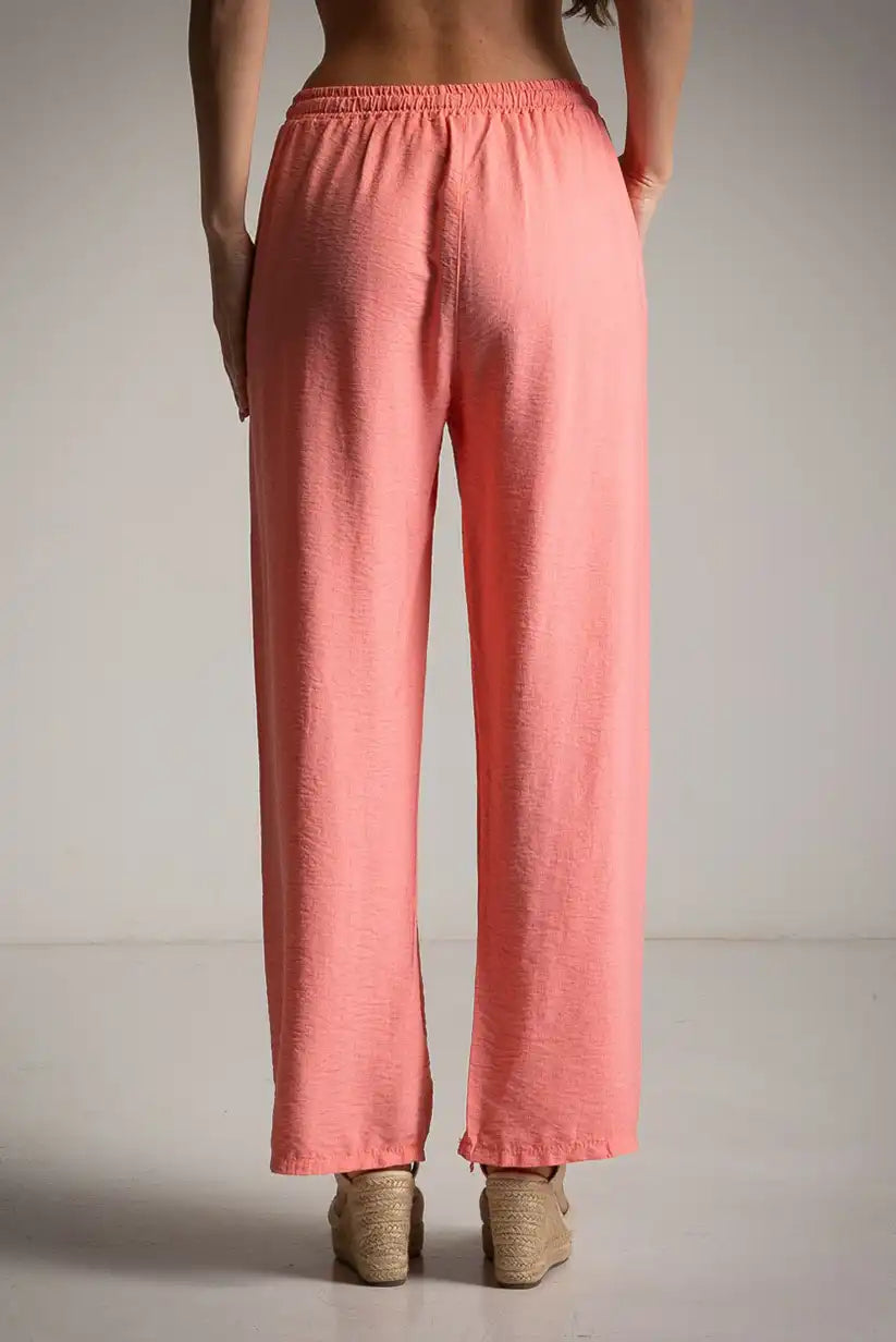 Pantalón fluido coral con bolsillos y cintura ajustable - CHICA del Sur