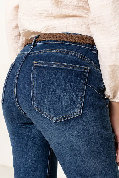 Pantalón Vaquero Recto Mujer Azul con Bordado de Mariposas - CHICA del Sur