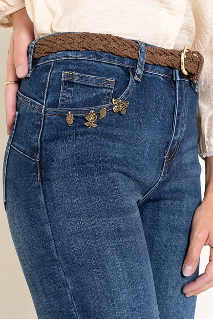 Pantalón Vaquero Recto Mujer Azul con Bordado de Mariposas - CHICA del Sur