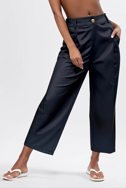 Pantalón De Vestir Mujer Negro Con Pinzas Corte Recto Elegante - CHICA del Sur