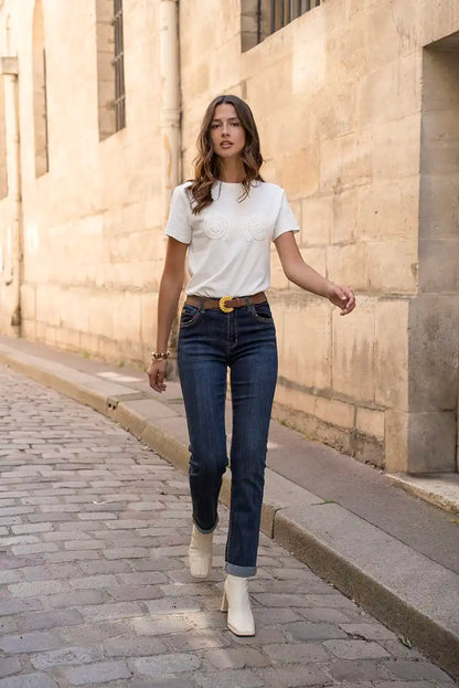 Pantalón Vaquero Recto Mujer Azul Oscuro Corte Clásico Cómodo - CHICA del Sur
