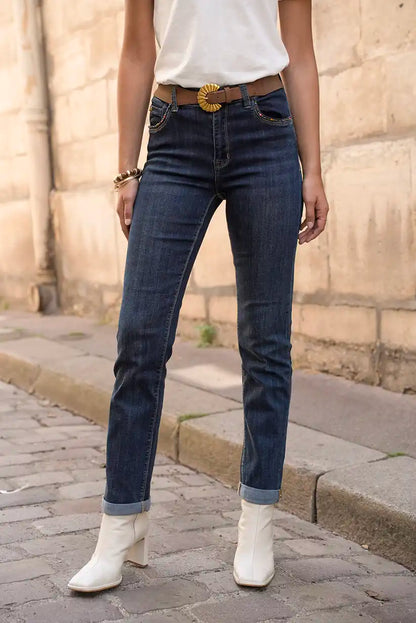 Pantalón Vaquero Recto Mujer Azul Oscuro Corte Clásico Cómodo - CHICA del Sur