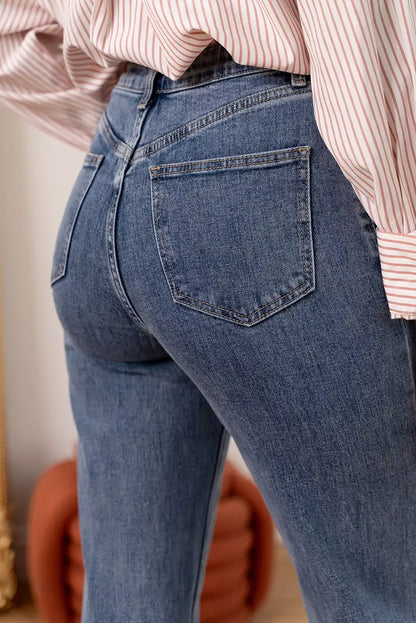 Pantalón Vaquero Campana Azul claro mujer Cintura Alta 5 Bolsillos - CHICA del Sur