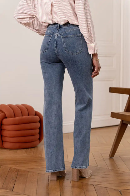 Pantalón Vaquero Campana Azul claro mujer Cintura Alta 5 Bolsillos - CHICA del Sur