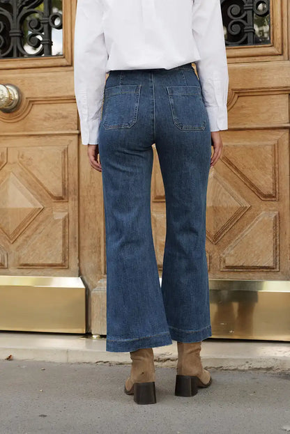 Pantalón Vaquero Campana Azul Mujer con Botones Dorados Marinero - CHICA del Sur