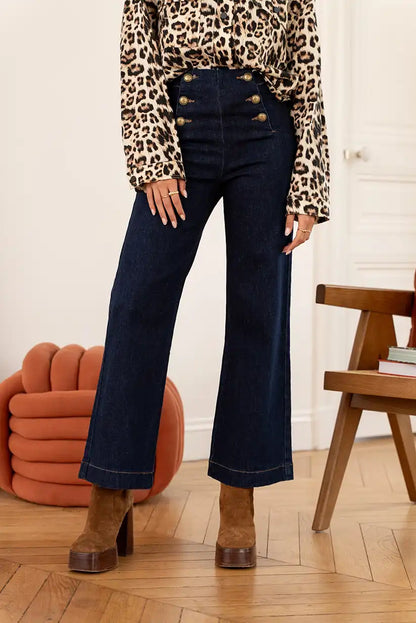 Pantalón Vaquero Campana Azul Oscuro Mujer Botones Dorados - CHICA del Sur