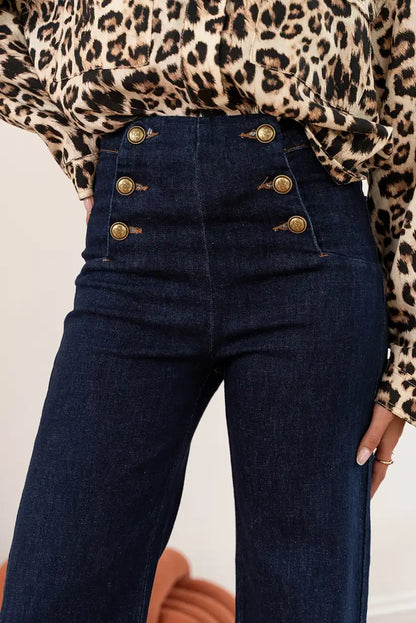Pantalón Vaquero Campana Azul Oscuro Mujer Botones Dorados - CHICA del Sur