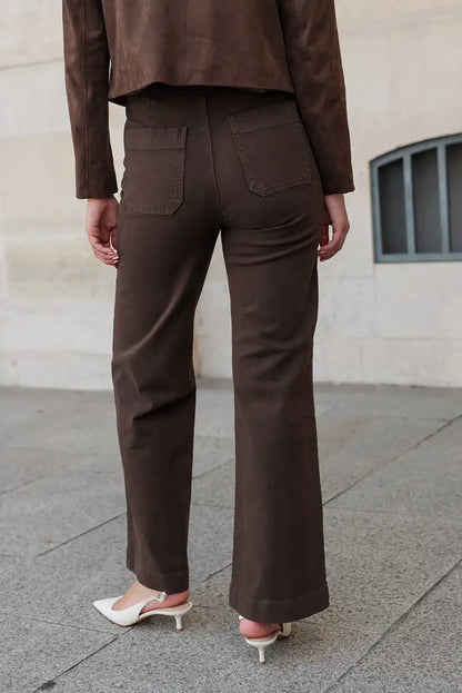 Pantalón Vaquero Mujer Campana Marrón Chocolate Botones Dorados - CHICA del Sur