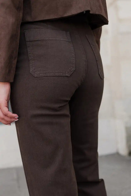 Pantalón Vaquero Mujer Campana Marrón Chocolate Botones Dorados - CHICA del Sur