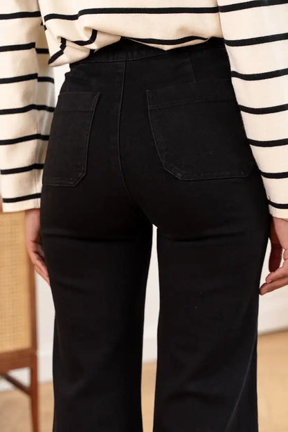 Pantalón Vaquero Negro Mujer Campana Talle Alto Botones Elegante - CHICA del Sur