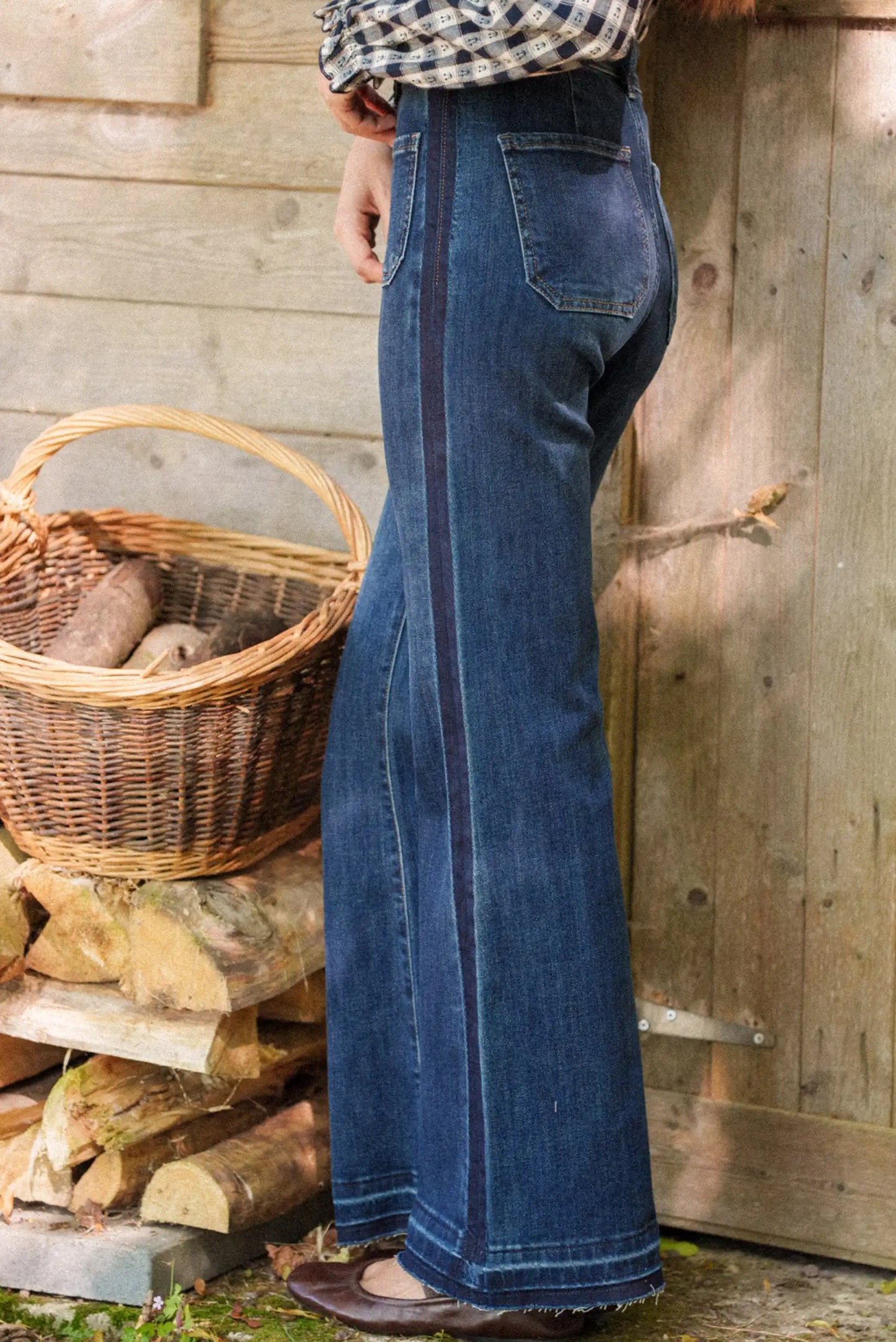 Pantalones vaqueros anchos con costuras laterales, estilo boho, ideales para moda femenina casual y cómoda