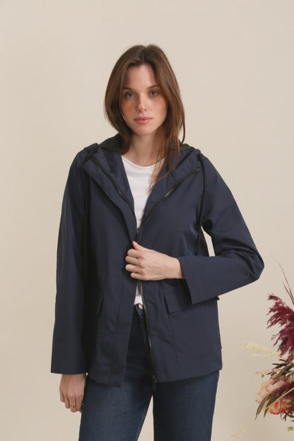 Imperméable court bleu marine pour femme, 100 % imperméable et respirant