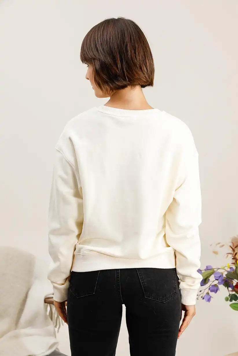 Sudadera Mujer Osito Bordado Algodón Casual Blanca o Negra - CHICA del Sur