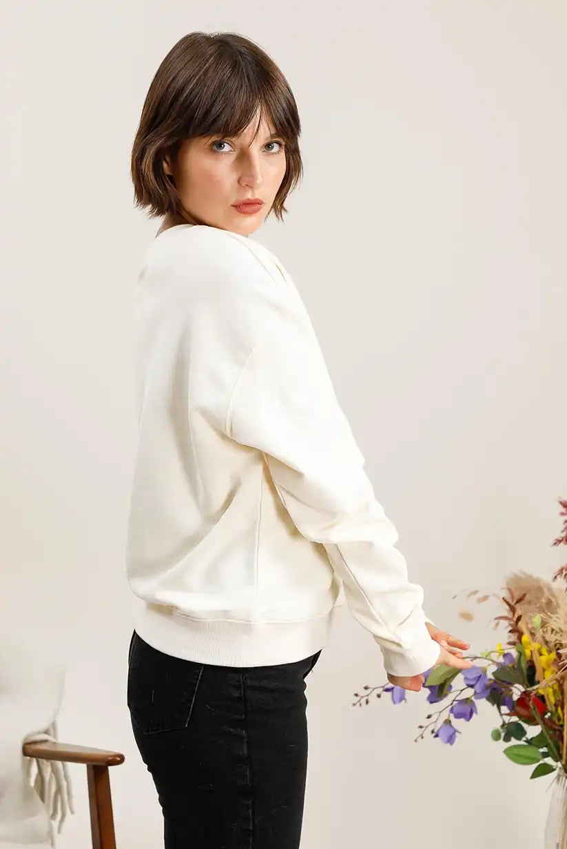 Sudadera Mujer Osito Bordado Algodón Casual Blanca o Negra - CHICA del Sur