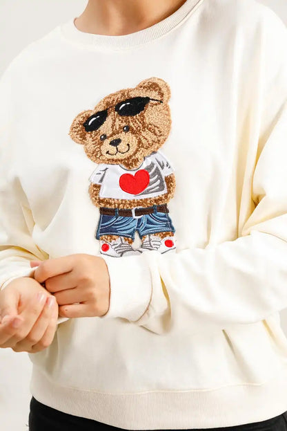 Sudadera Mujer Osito Bordado Algodón Casual Blanca o Negra - CHICA del Sur