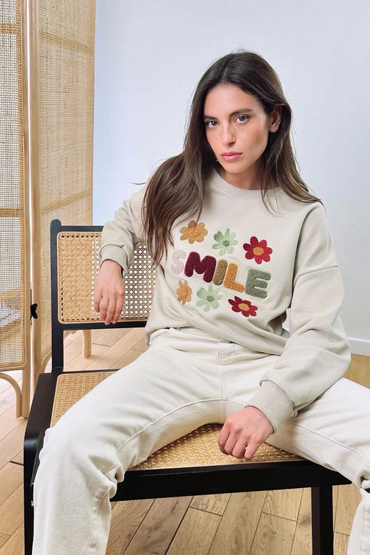 Sudadera mujer beige flores colores SMILE
