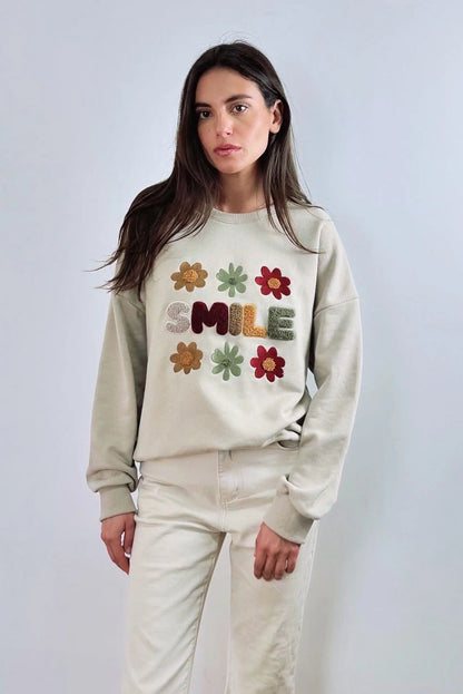 Sudadera mujer beige flores colores SMILE
